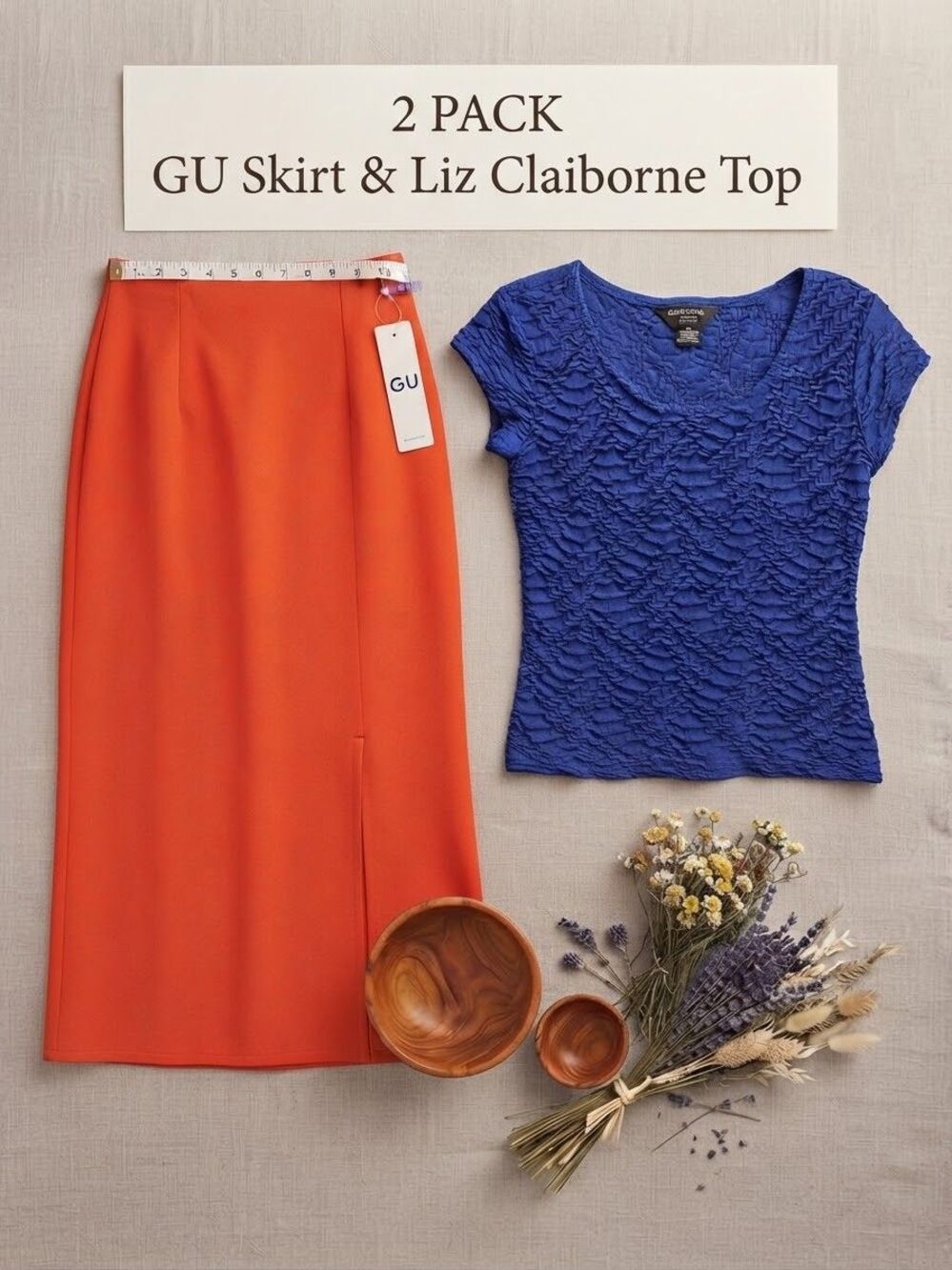 2 PACK Liz Claiborne, NWT GU Skirt, Women’s PS Blue Knit Scoop Top BUNDLE LOT!
